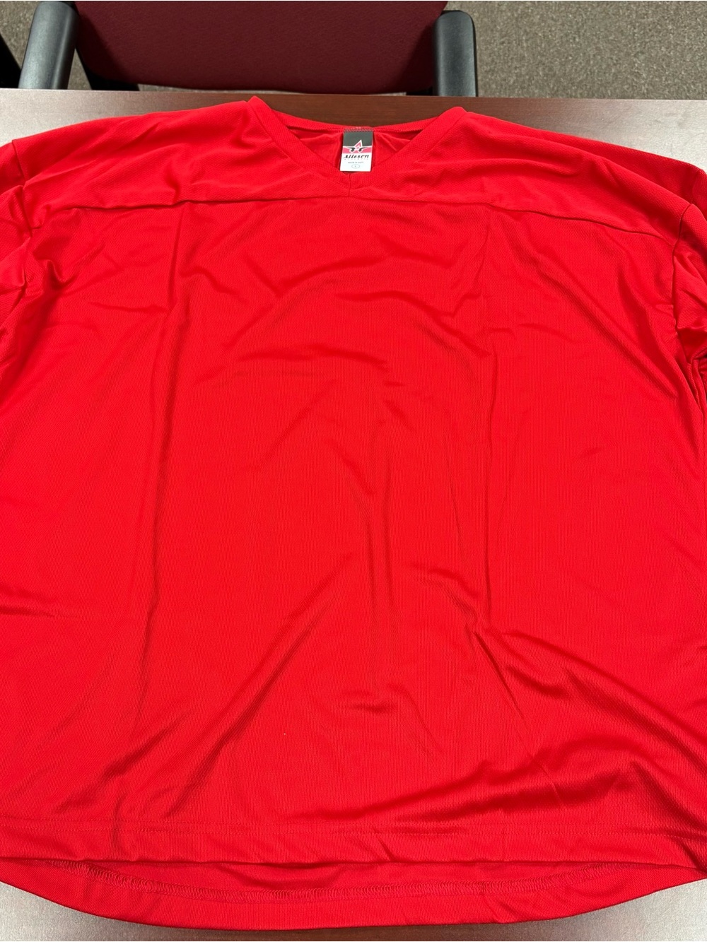 Red Athletic V-Neck Performance Jersey Shirt